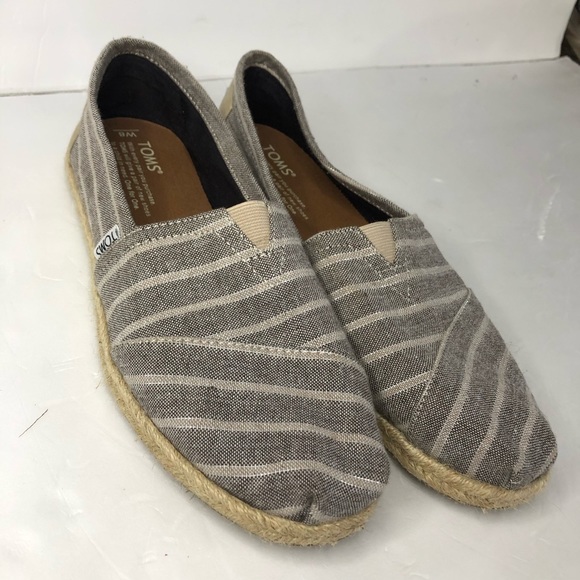 Toms Alpargata grey and white strip Canvas Size 8 - Picture 3 of 14